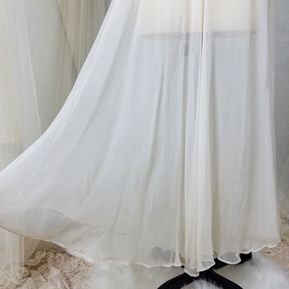 1930s - 1940s Nightgown - Sheer Bone White Silk Crepe with Bobbin Lace & Satin Detail | XS, Small - Daggers & Dames