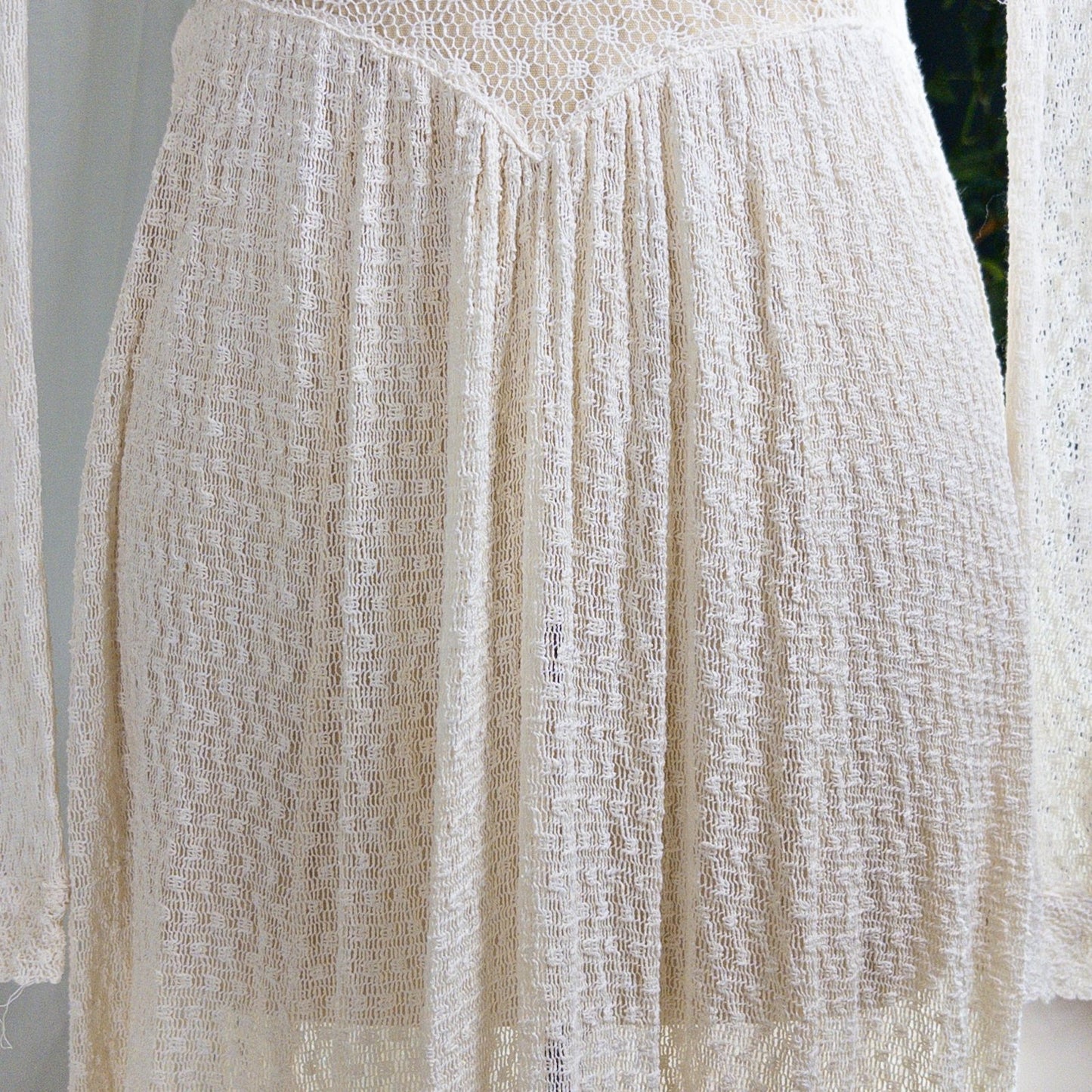 1930s - 1940s Wedding Dress - Long Sleeved Ivory Cotton Crochet with Satin Buttons | XS, Small - Daggers & Dames