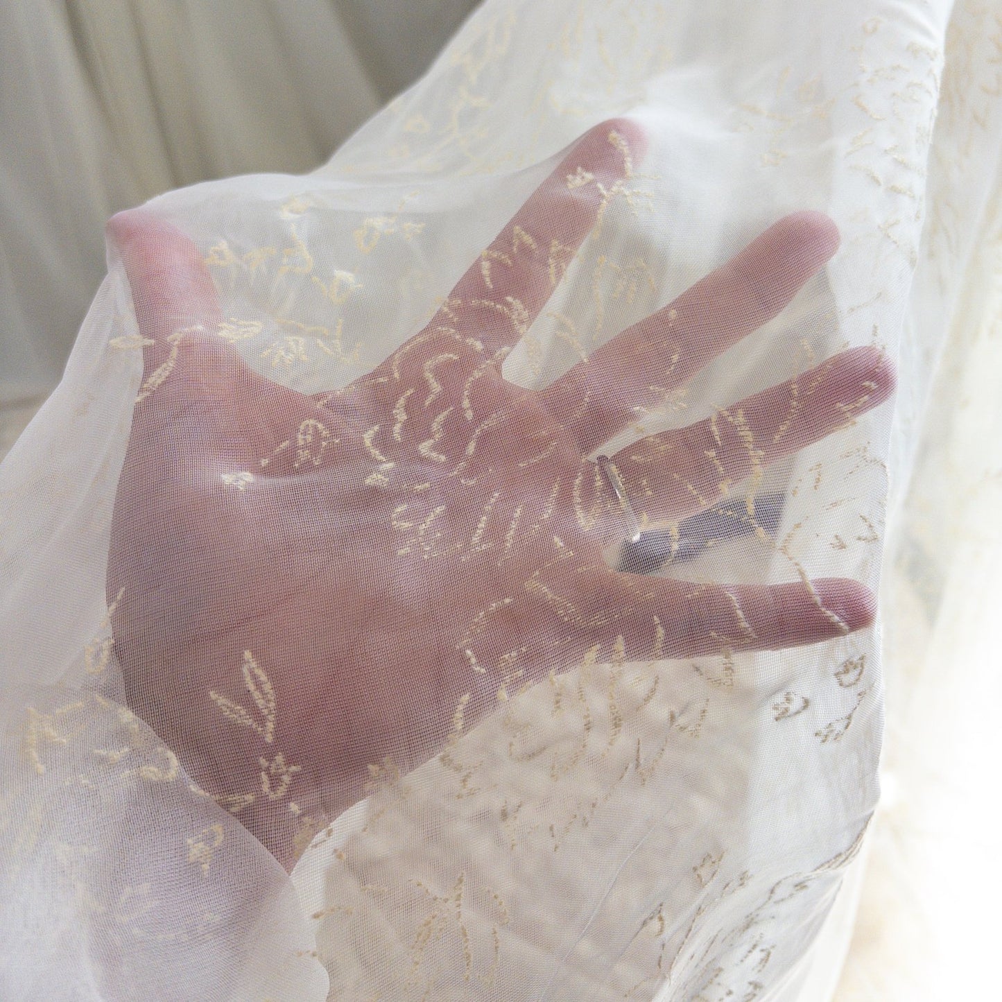 1930s - 1940s Wedding Dress - Sheer Ivory Rayon Chiffon with Raised Floral Motif & Train | Small, Medium - Daggers & Dames