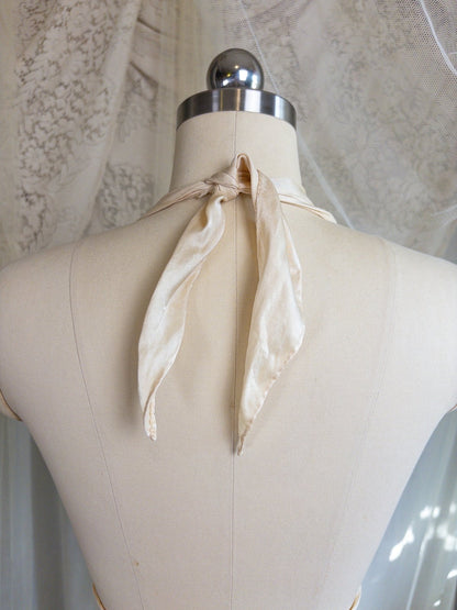 1930s Halter Nightgown - Champagne Gold Silk Satin with Open Back | Small, Medium - Daggers & Dames