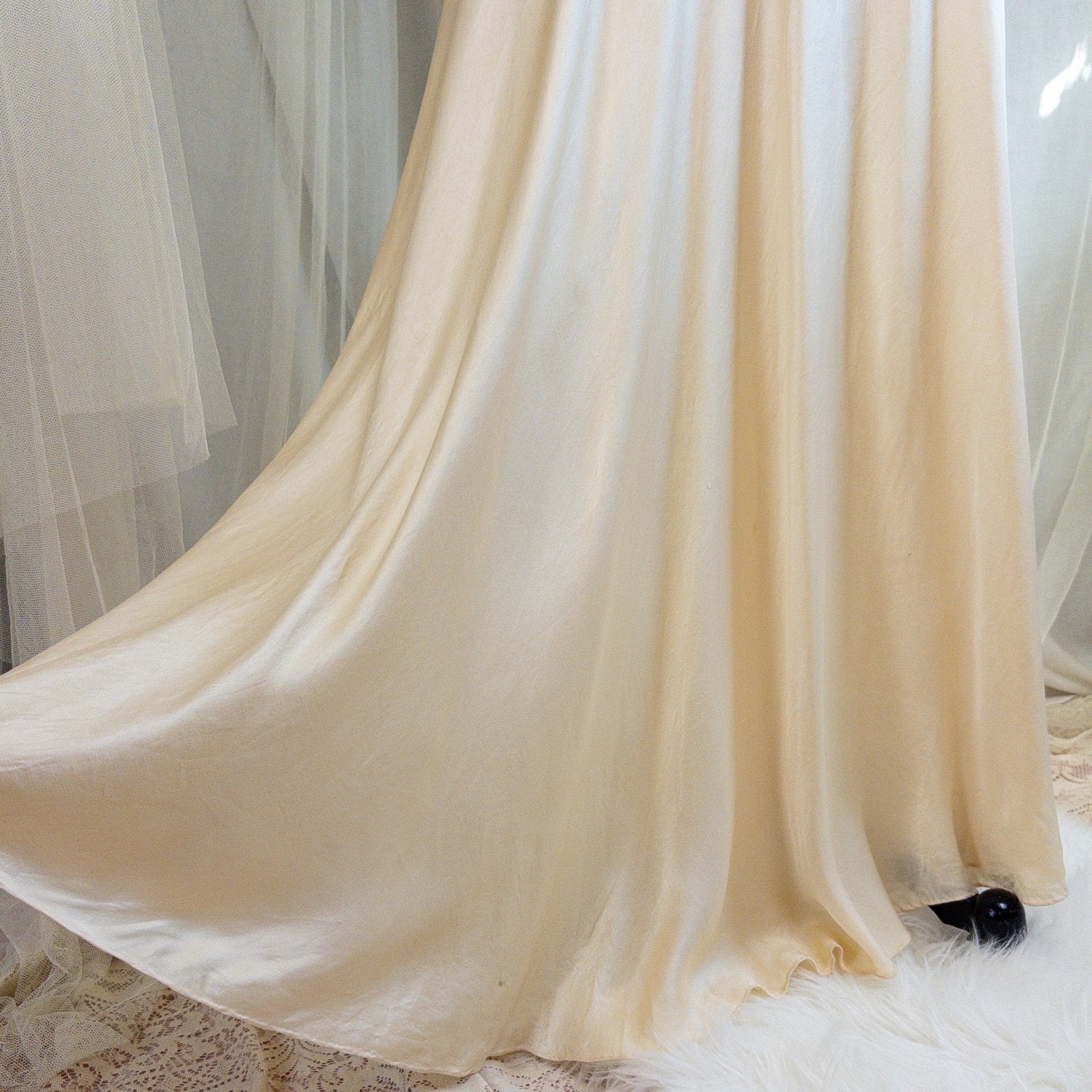 1930s Halter Nightgown - Champagne Gold Silk Satin with Open Back | Small, Medium - Daggers & Dames