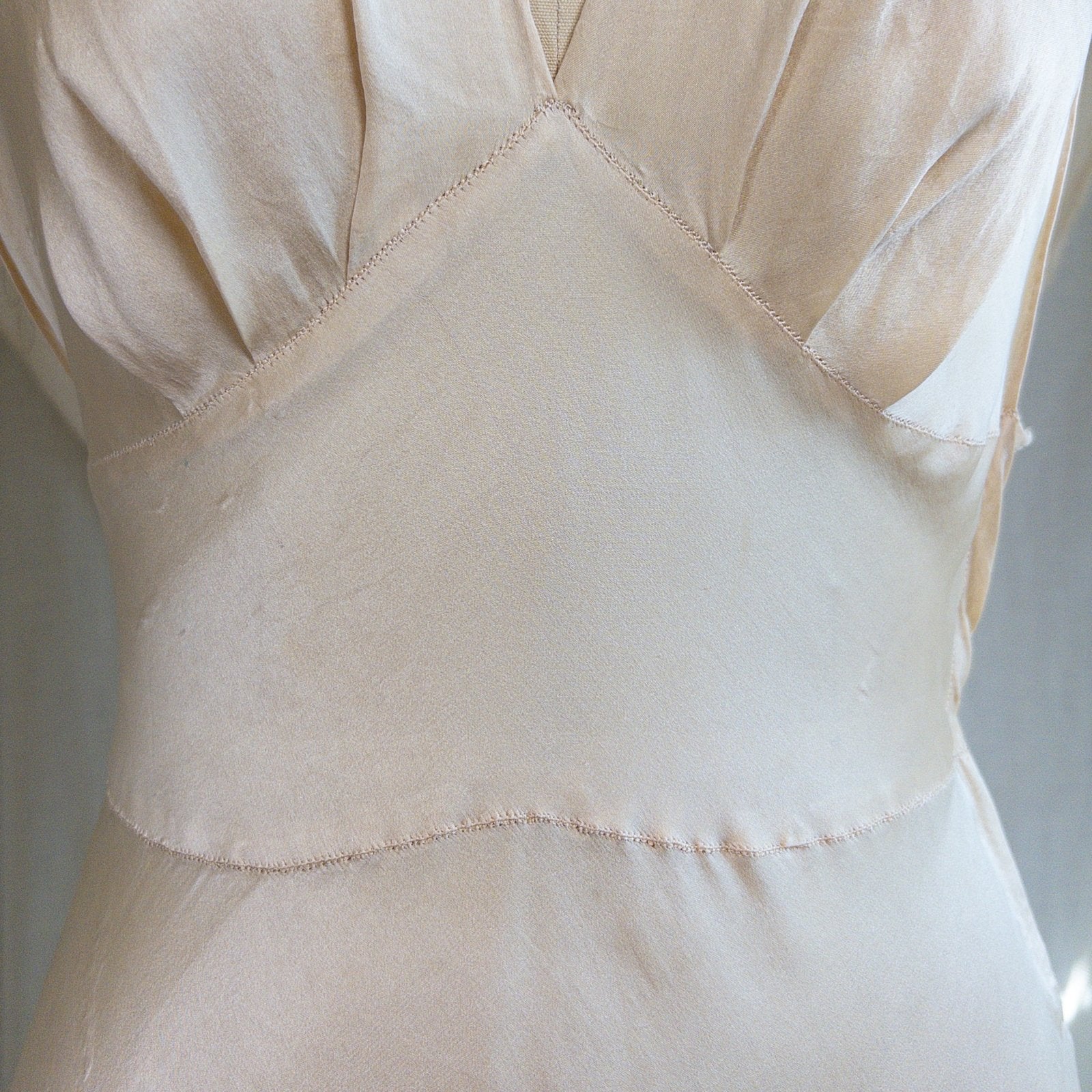 1930s Halter Nightgown - Champagne Gold Silk Satin with Open Back | Small, Medium - Daggers & Dames