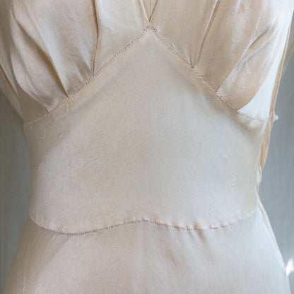 1930s Halter Nightgown - Champagne Gold Silk Satin with Open Back | Small, Medium - Daggers & Dames