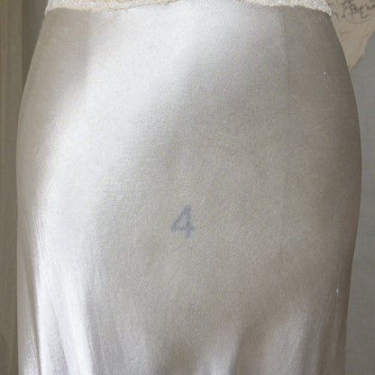 1930s Halter Nightgown - Sheer Ivory Silk & Pearl White Celanese Satin with Tambour Lace | XS, S, M - Daggers & Dames