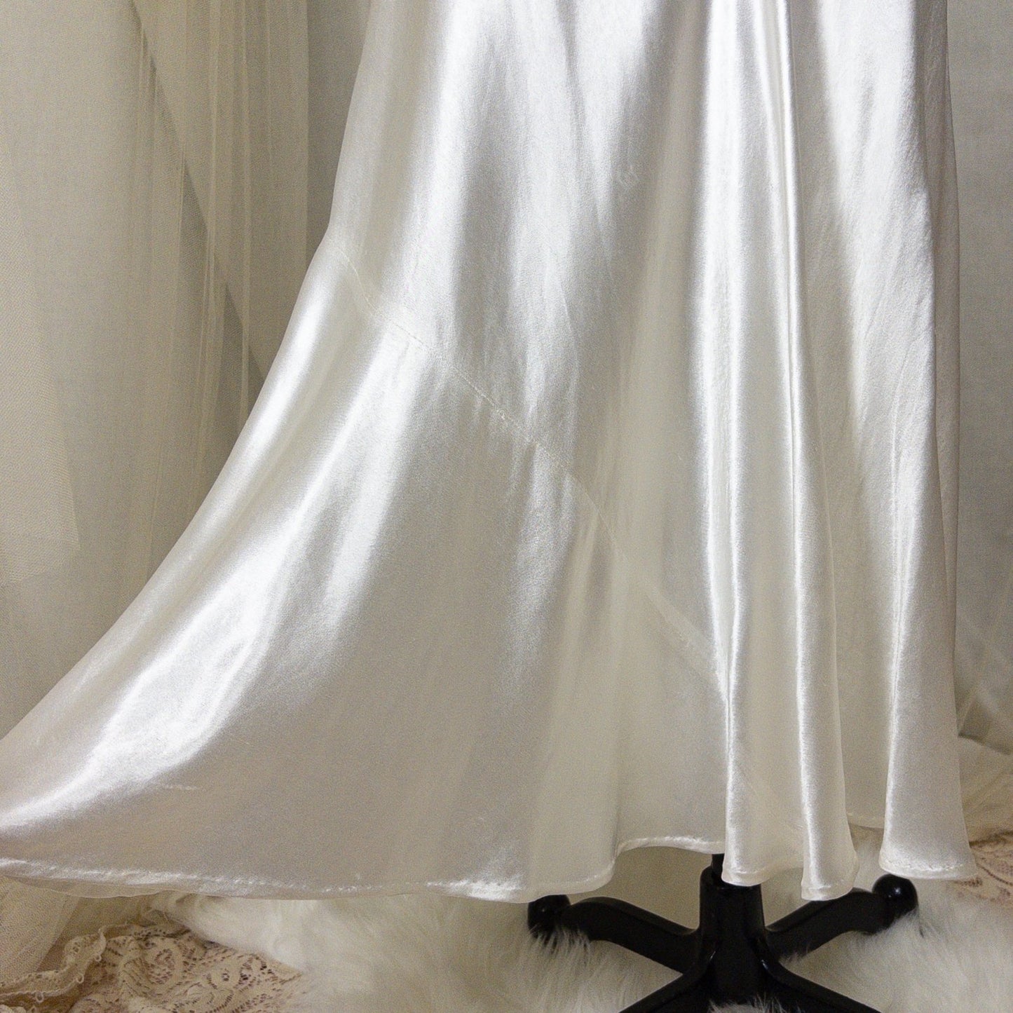 1930s Halter Nightgown - Sheer Ivory Silk & Pearl White Celanese Satin with Tambour Lace | XS, S, M - Daggers & Dames