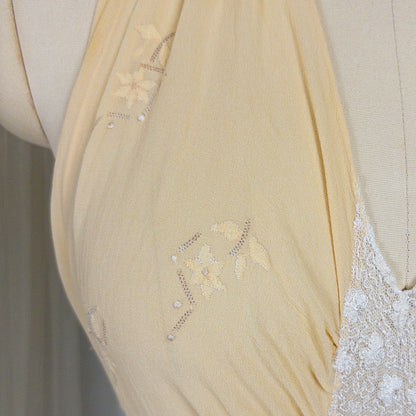 1930s Halter Nightgown - Sheer Ivory Silk & Pearl White Celanese Satin with Tambour Lace | XS, S, M - Daggers & Dames