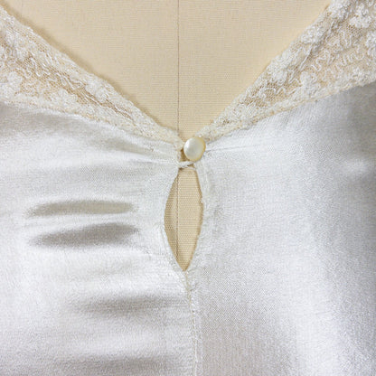 1930s Halter Nightgown - Sheer Ivory Silk & Pearl White Celanese Satin with Tambour Lace | XS, S, M - Daggers & Dames