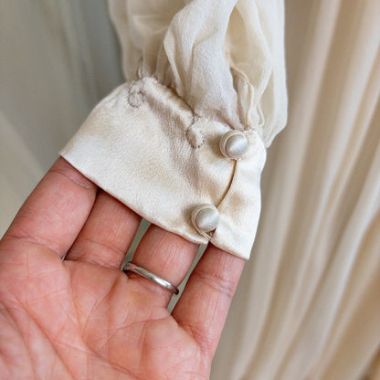 1930s Nightgown & Peignoir Set - Hand Stitched Golden Taupe Silk with Heart Appliqués | XS - Daggers & Dames