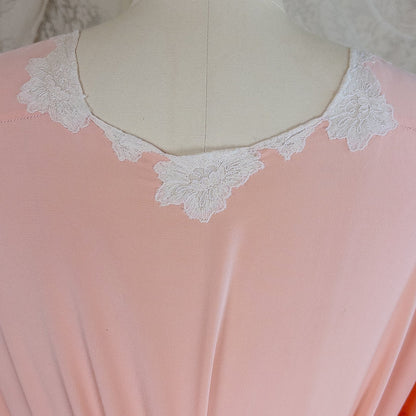 1930's Nightgown - Rich Blush Pink Pebbled Silk Crepe with White Cotton Lace and Hand Finished Seams, Made in France | Free Size - Daggers & Dames