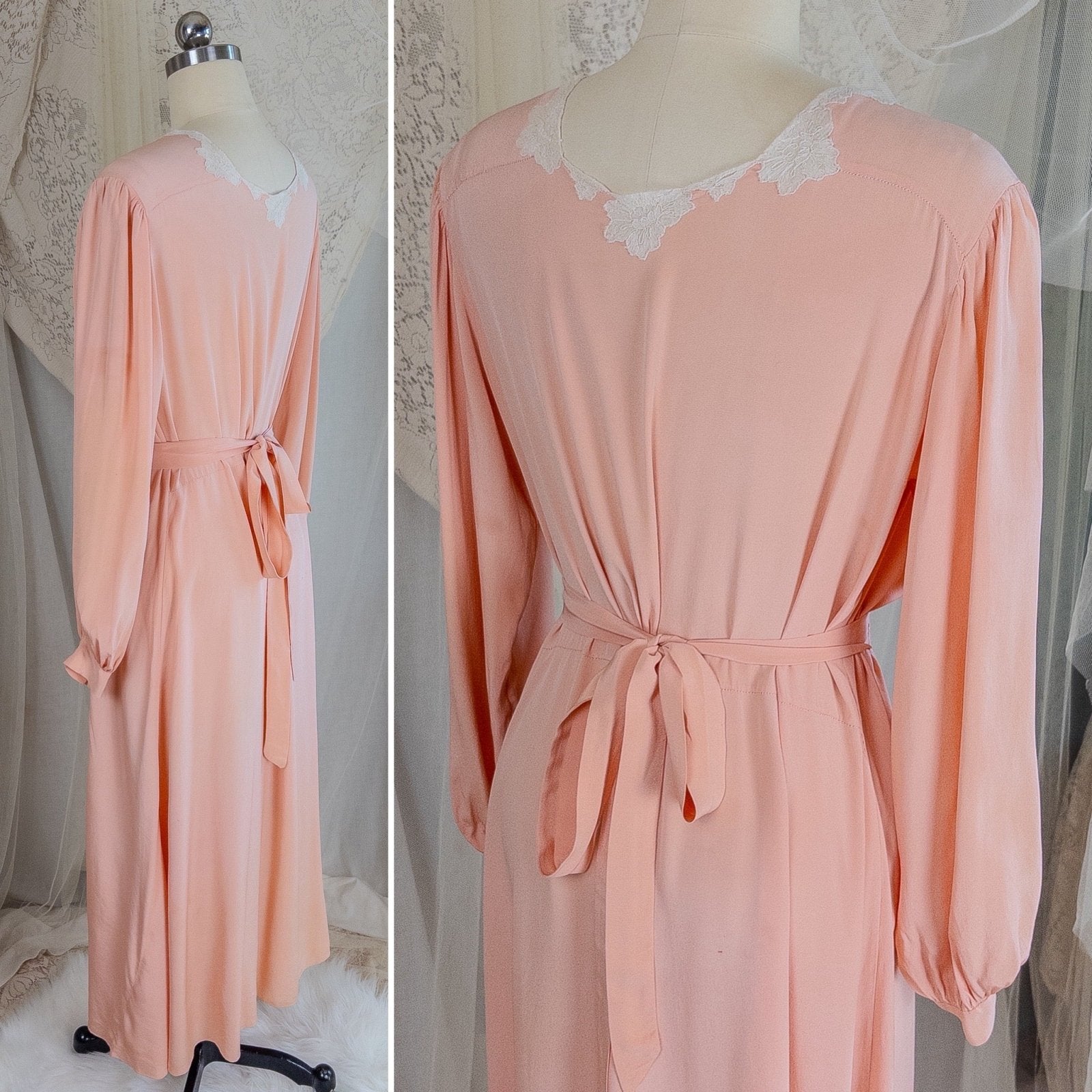 1930's Nightgown - Rich Blush Pink Pebbled Silk Crepe with White Cotton Lace and Hand Finished Seams, Made in France | Free Size - Daggers & Dames