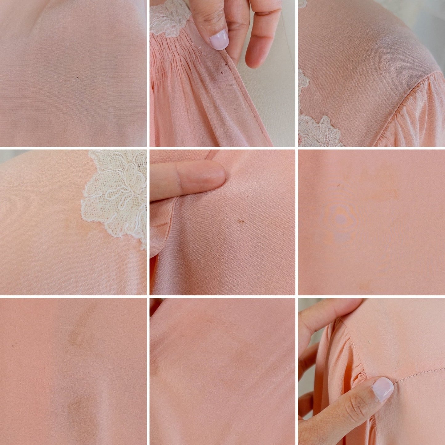 1930's Nightgown - Rich Blush Pink Pebbled Silk Crepe with White Cotton Lace and Hand Finished Seams, Made in France | Free Size - Daggers & Dames