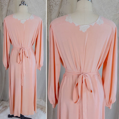1930's Nightgown - Rich Blush Pink Pebbled Silk Crepe with White Cotton Lace and Hand Finished Seams, Made in France | Free Size - Daggers & Dames