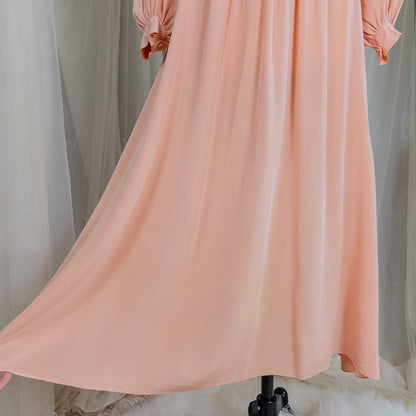 1930's Nightgown - Rich Blush Pink Pebbled Silk Crepe with White Cotton Lace and Hand Finished Seams, Made in France | Free Size - Daggers & Dames