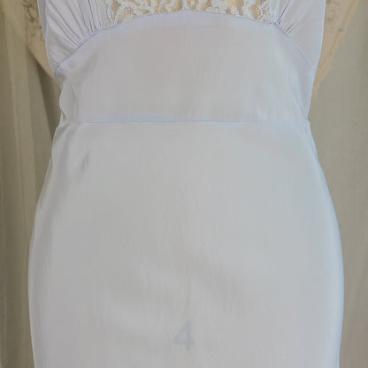 1940's Nightgown - Periwinkle Blue Rayon with Floral Lace & Keyhole Neckline by Lady Edso | Small, Medium - Daggers & Dames