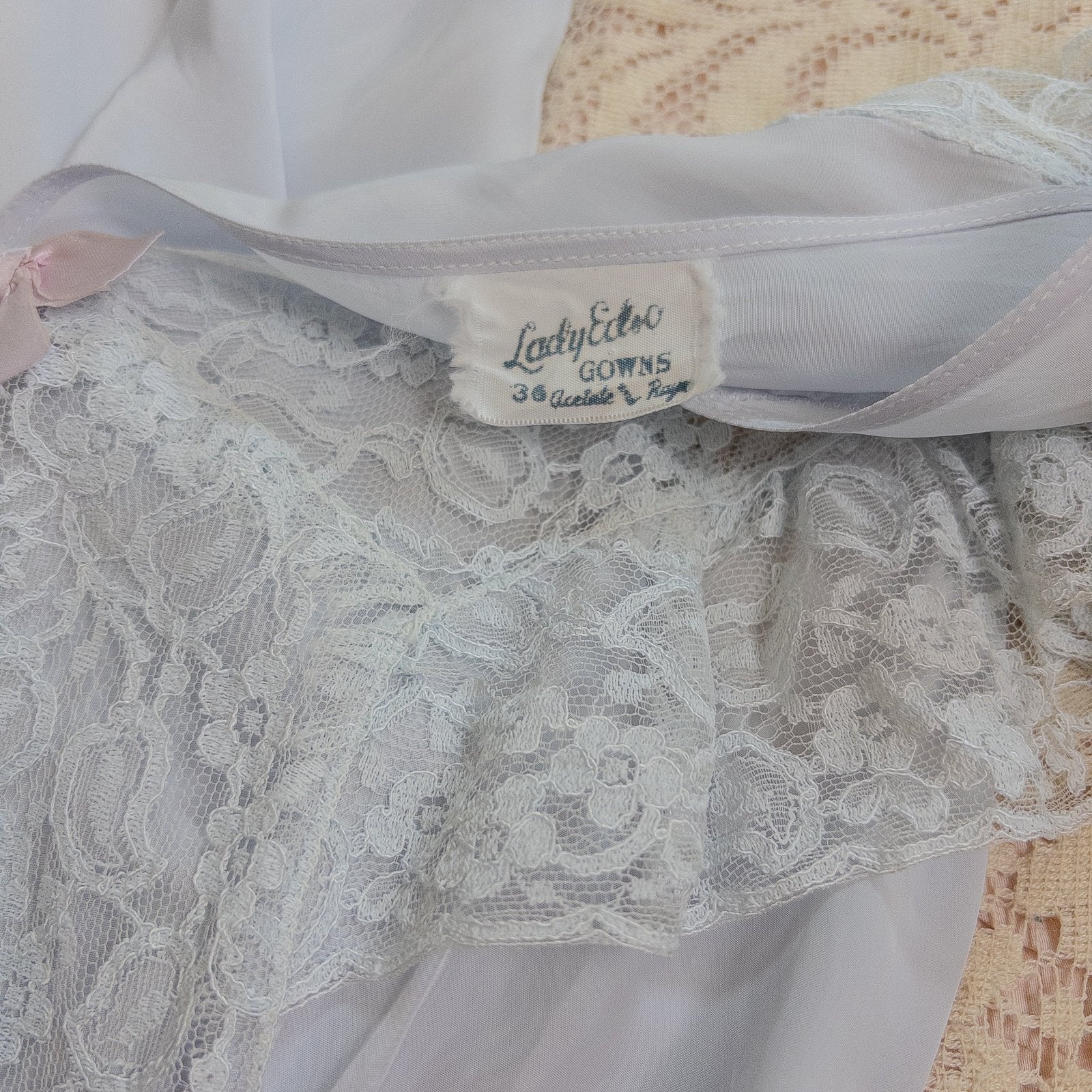 1940's Nightgown - Periwinkle Blue Rayon with Floral Lace & Keyhole Neckline by Lady Edso | Small, Medium - Daggers & Dames