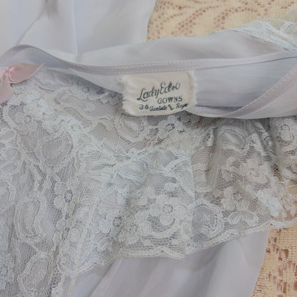 1940's Nightgown - Periwinkle Blue Rayon with Floral Lace & Keyhole Neckline by Lady Edso | Small, Medium - Daggers & Dames