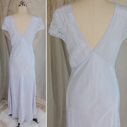1940's Nightgown - Periwinkle Blue Rayon with Floral Lace & Keyhole Neckline by Lady Edso | Small, Medium - Daggers & Dames