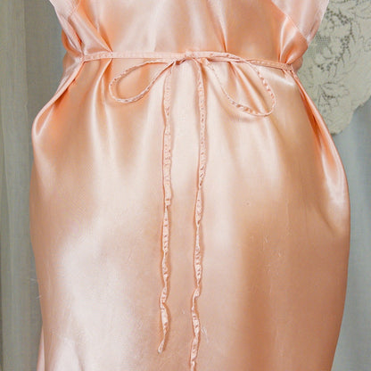 1940's Nightgown - Rich Blush Pink Rayon Satin with Ruffled Cotton Tulle - Daggers & Dames