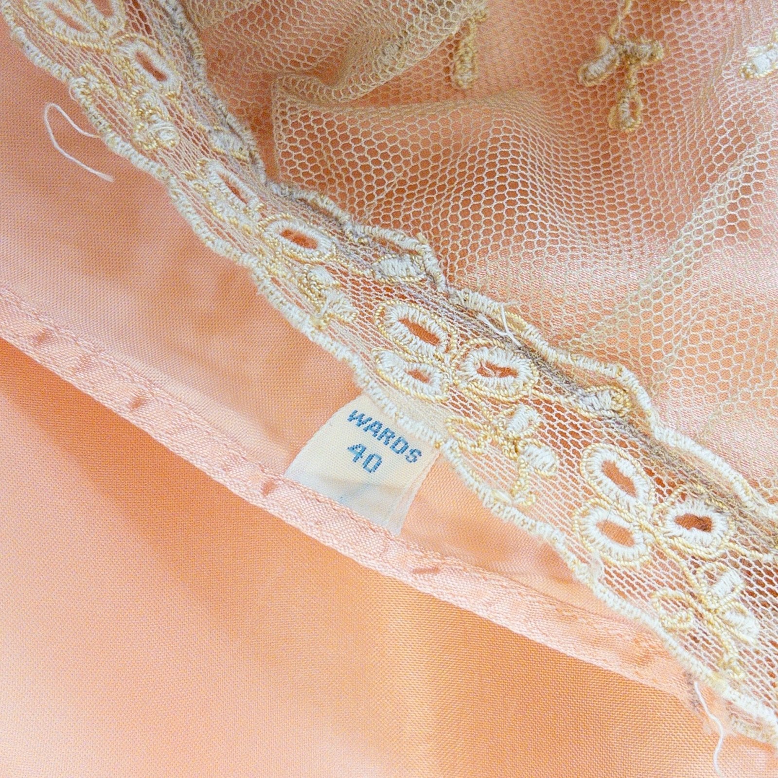 1940's Nightgown - Rich Blush Pink Rayon Satin with Ruffled Cotton Tulle - Daggers & Dames