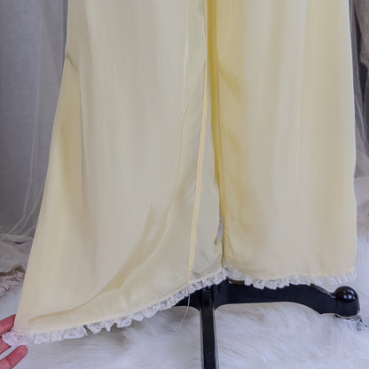 1940's Pajama Set - Daffodil Yellow Rayon with Ruffled White Lace by Seamprufe | Small, Medium - Daggers & Dames