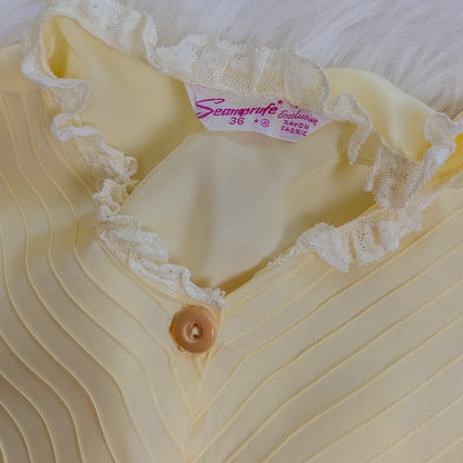 1940's Pajama Set - Daffodil Yellow Rayon with Ruffled White Lace by Seamprufe | Small, Medium - Daggers & Dames