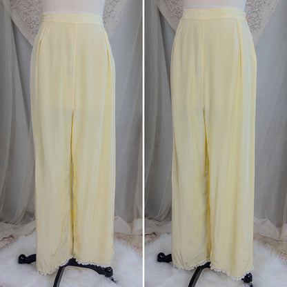 1940's Pajama Set - Daffodil Yellow Rayon with Ruffled White Lace by Seamprufe | Small, Medium - Daggers & Dames