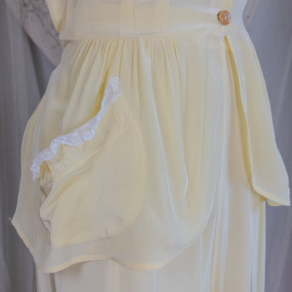 1940's Pajama Set - Daffodil Yellow Rayon with Ruffled White Lace by Seamprufe | Small, Medium - Daggers & Dames