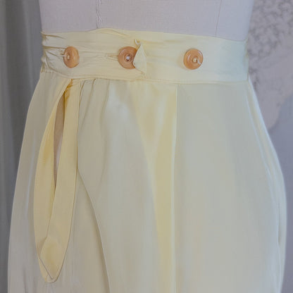 1940's Pajama Set - Daffodil Yellow Rayon with Ruffled White Lace by Seamprufe | Small, Medium - Daggers & Dames