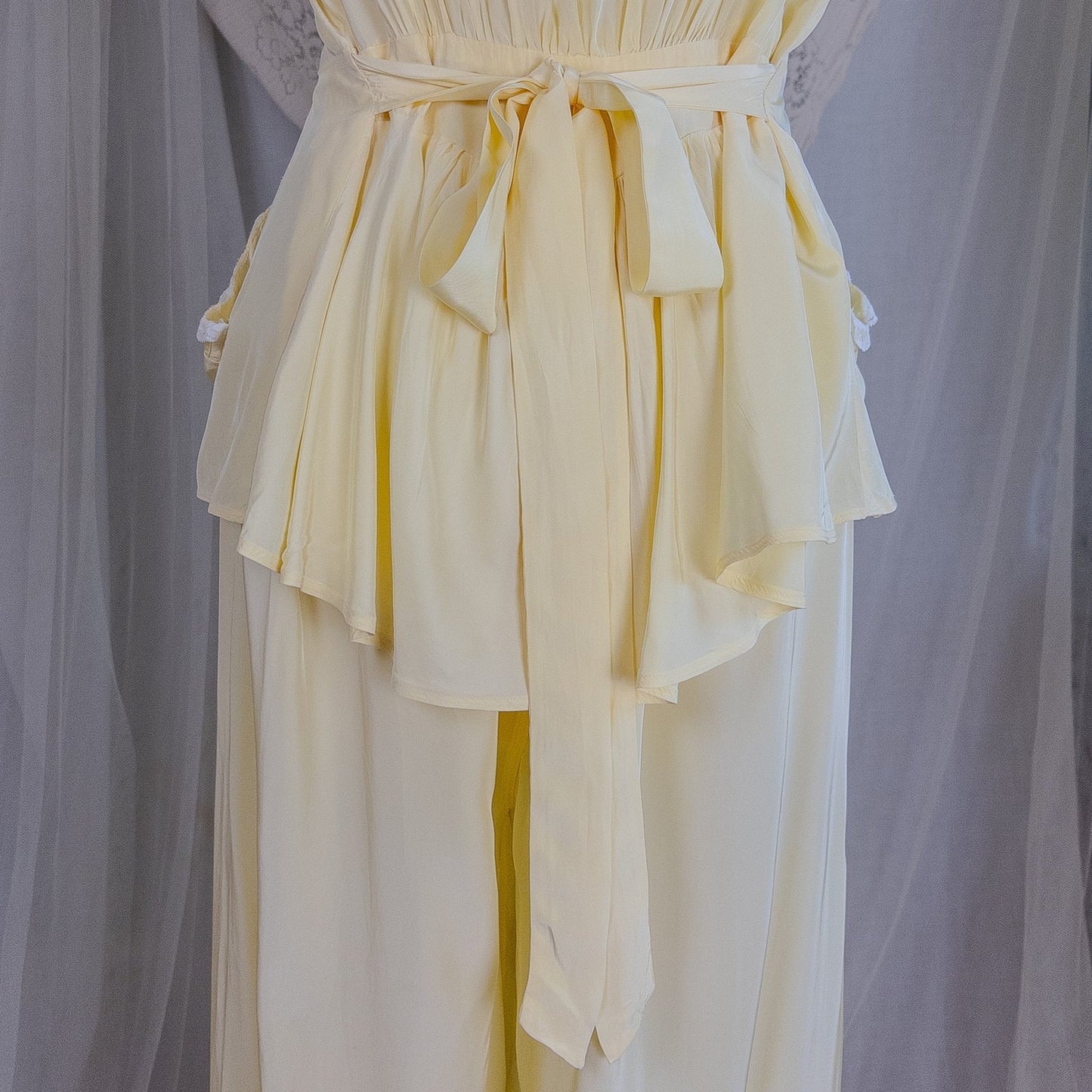 1940's Pajama Set - Daffodil Yellow Rayon with Ruffled White Lace by Seamprufe | Small, Medium - Daggers & Dames