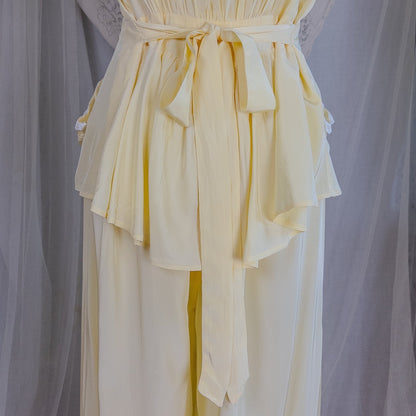 1940's Pajama Set - Daffodil Yellow Rayon with Ruffled White Lace by Seamprufe | Small, Medium - Daggers & Dames
