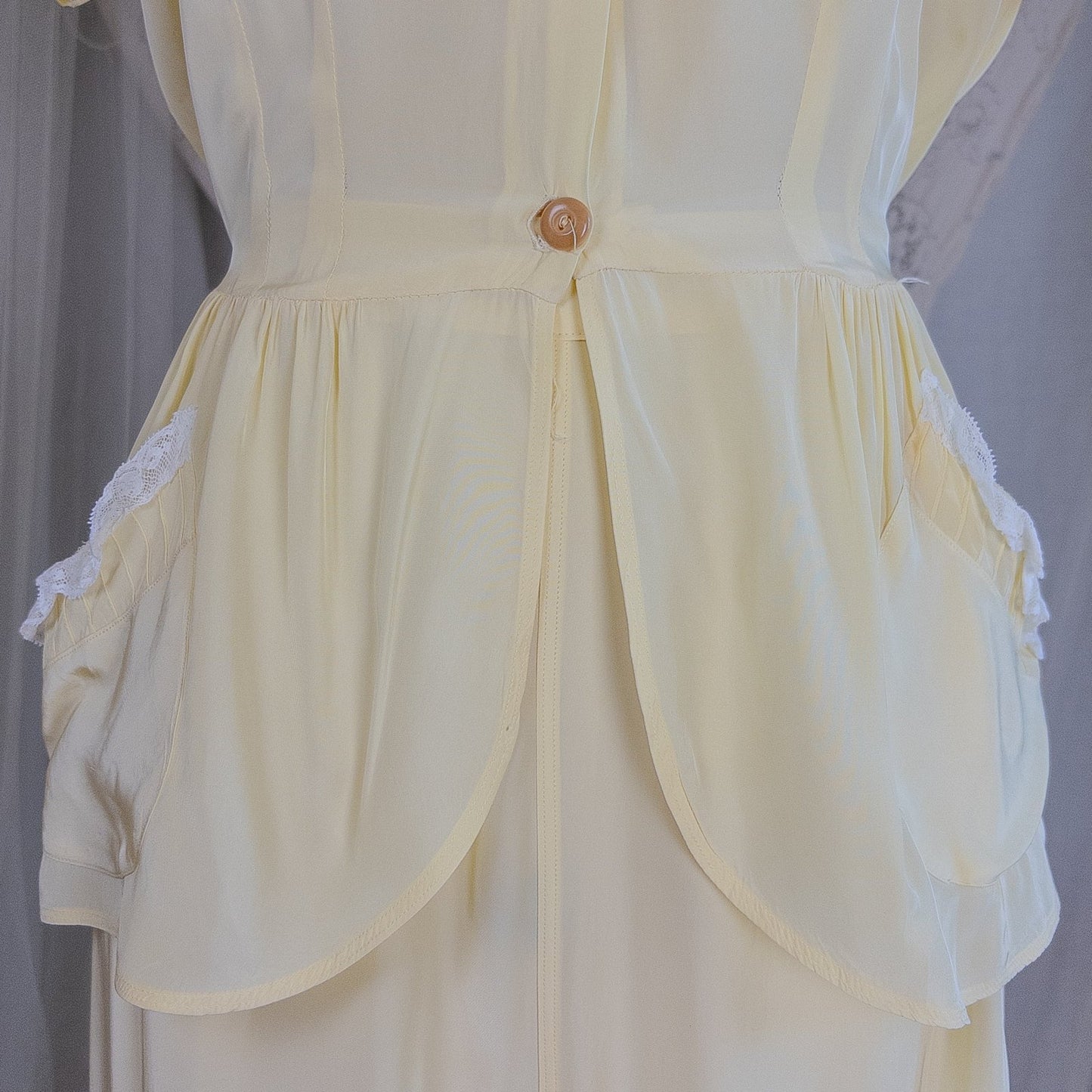 1940's Pajama Set - Daffodil Yellow Rayon with Ruffled White Lace by Seamprufe | Small, Medium - Daggers & Dames