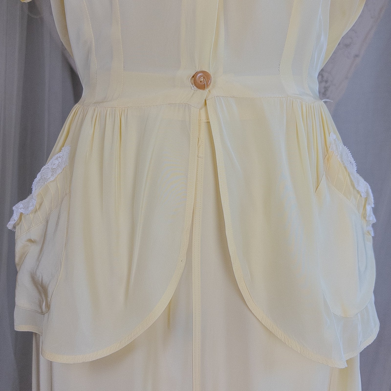 1940's Pajama Set - Daffodil Yellow Rayon with Ruffled White Lace by Seamprufe | Small, Medium - Daggers & Dames