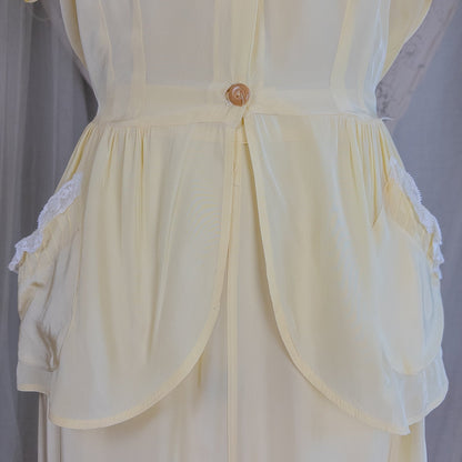 1940's Pajama Set - Daffodil Yellow Rayon with Ruffled White Lace by Seamprufe | Small, Medium - Daggers & Dames