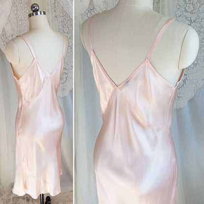 1940's Slip - Ballet Pink Rayon Satin with Ecru Lace & Satin Appliqués by Miss Deb - Daggers & Dames