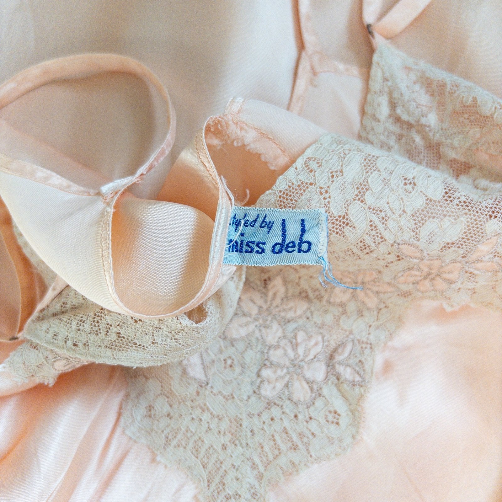 1940's Slip - Ballet Pink Rayon Satin with Ecru Lace & Satin Appliqués by Miss Deb - Daggers & Dames