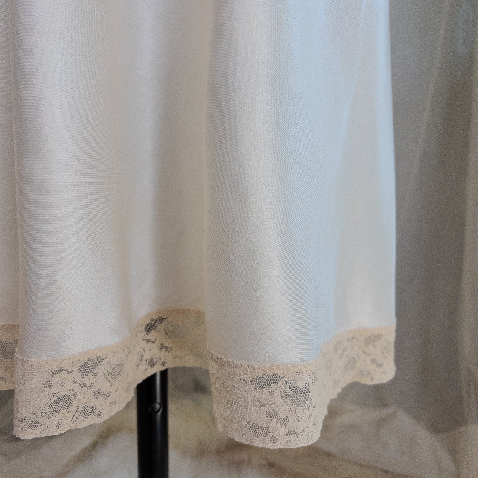 1940's Slip - Pearly White Rayon Satin with Ivory Cotton Lace by Fischer Heavenly Lingerie | XS - Daggers & Dames