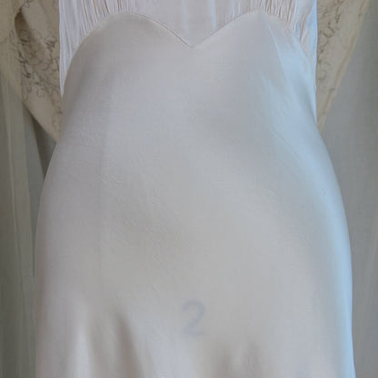 1940's Slip - Pearly White Rayon Satin with Ivory Cotton Lace by Fischer Heavenly Lingerie | XS - Daggers & Dames