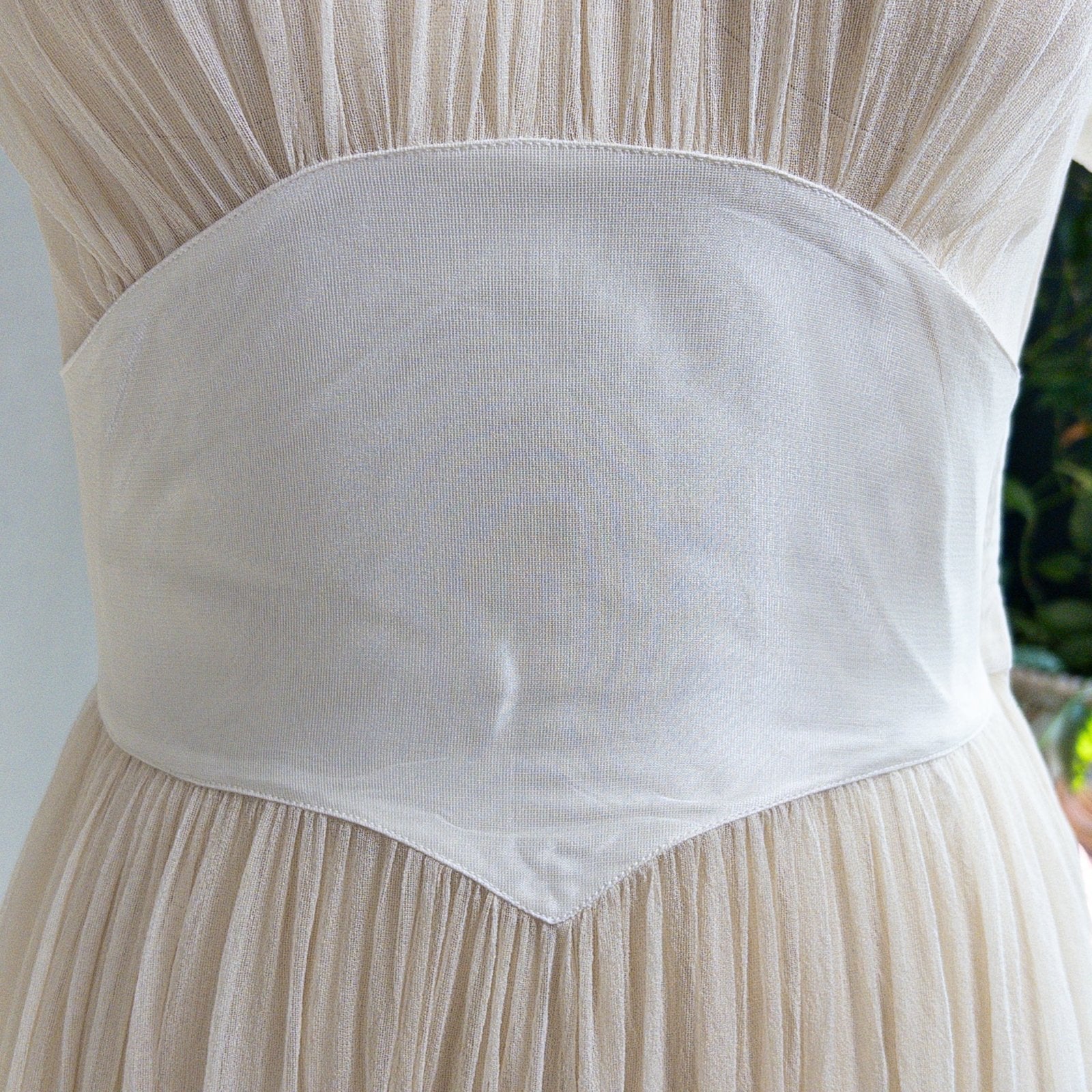 1940s Wedding Dress - Sheer Warm Ivory Rayon Chiffon with Princess Puffed Sleeves | XXS, XS - Daggers & Dames