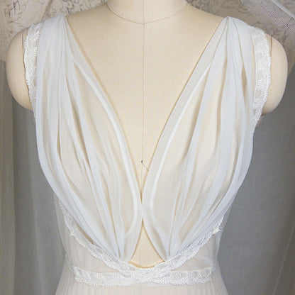 1950s - 1960s Grecian Nightgown - Sheer White Nylon Chiffon with Keyhole Neckline & Pleated Skirt by Carter's | Small, Medium - Daggers & Dames