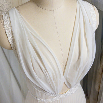 1950s - 1960s Grecian Nightgown - Sheer White Nylon Chiffon with Keyhole Neckline & Pleated Skirt by Carter's | Small, Medium - Daggers & Dames