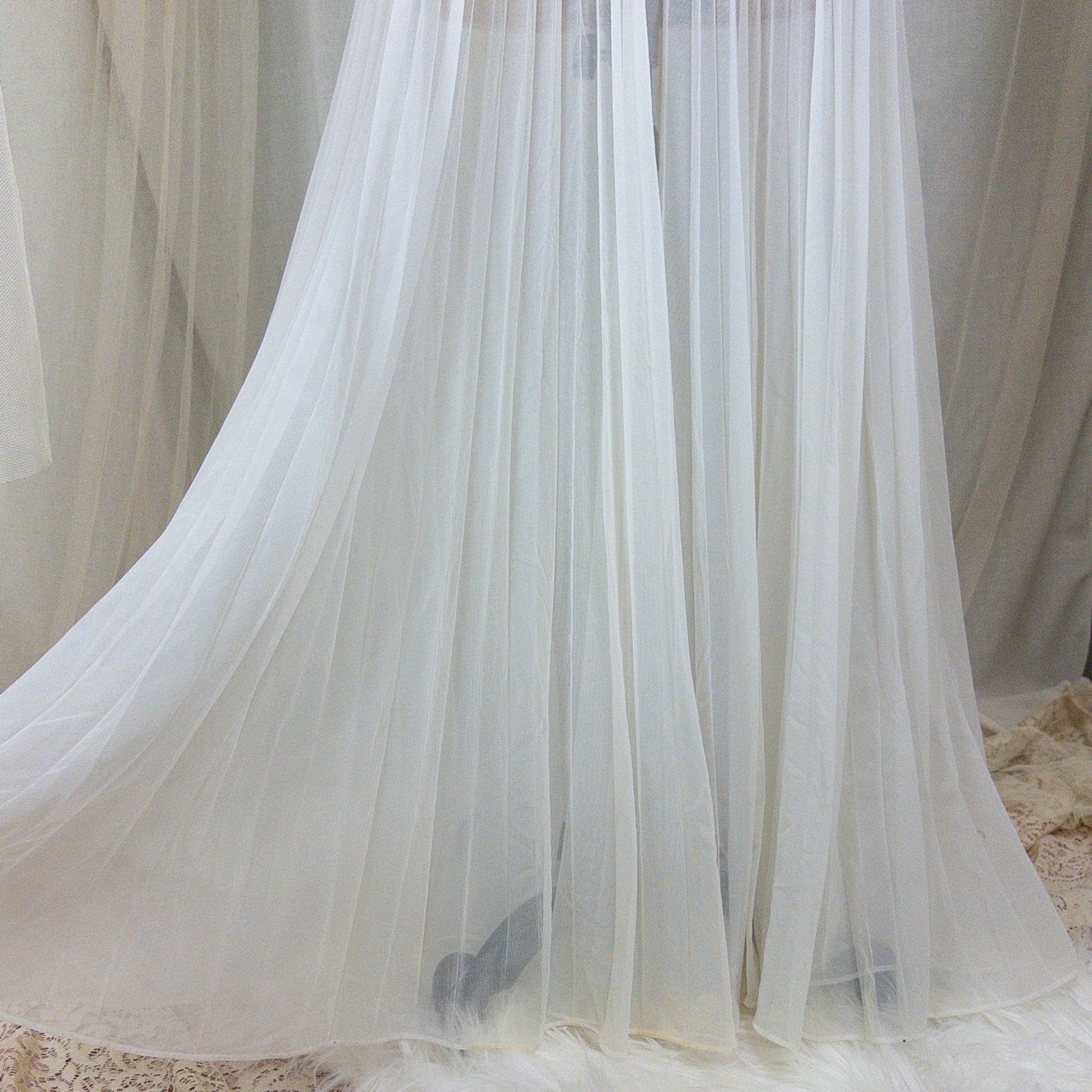 1950s - 1960s Grecian Nightgown - Sheer White Nylon Chiffon with Keyhole Neckline & Pleated Skirt by Carter's | Small, Medium - Daggers & Dames