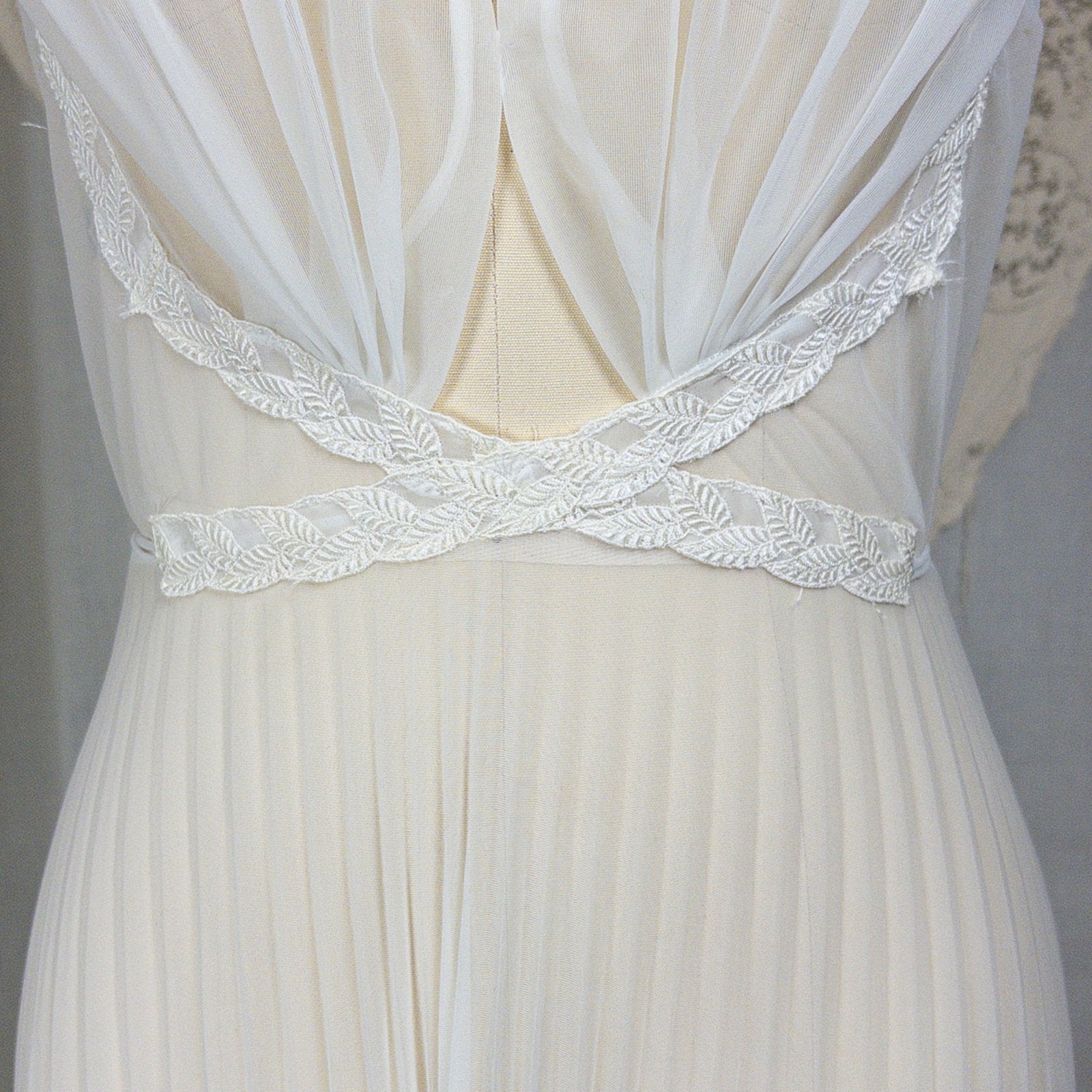 1950s - 1960s Grecian Nightgown - Sheer White Nylon Chiffon with Keyhole Neckline & Pleated Skirt by Carter's | Small, Medium - Daggers & Dames