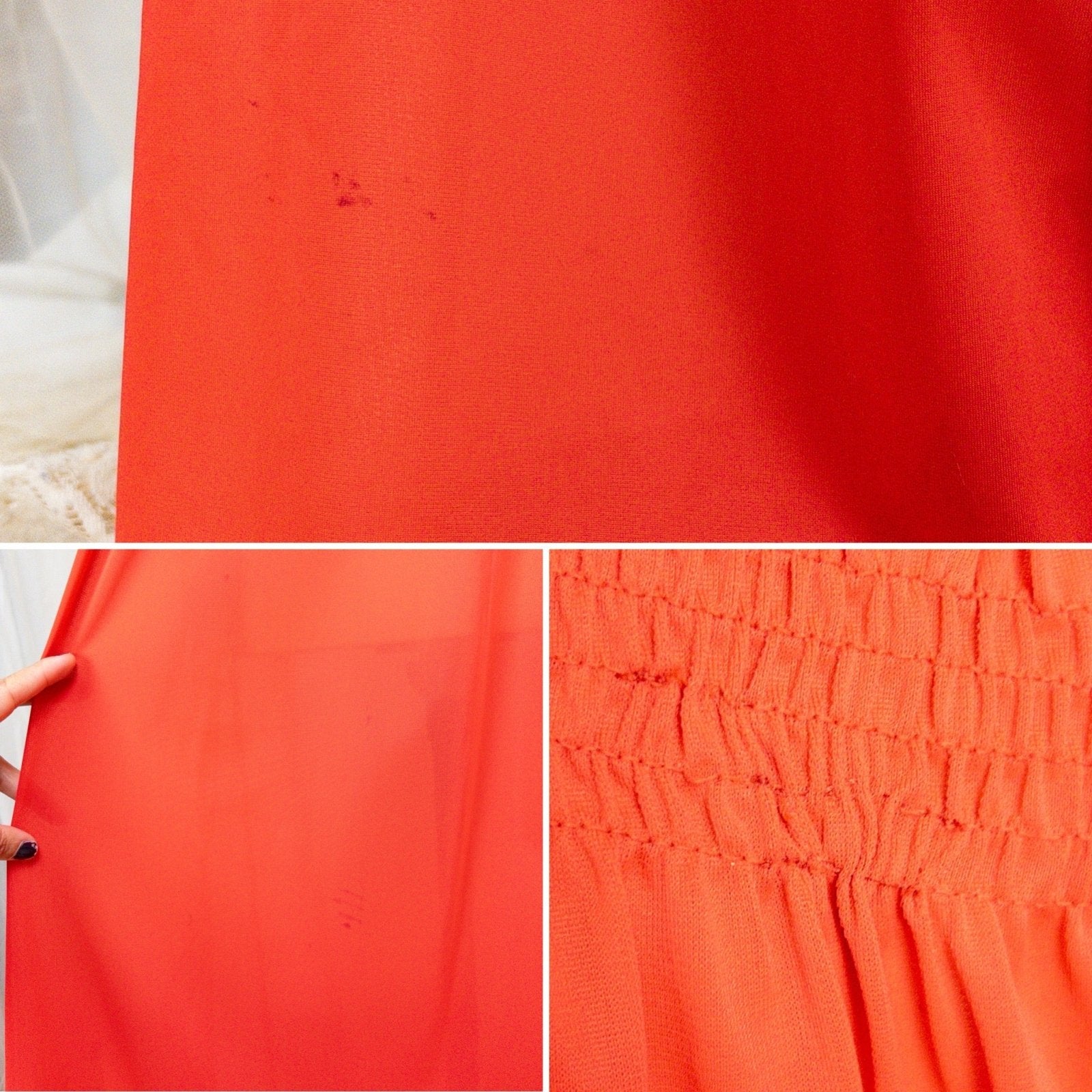 1950s - 1960s Nightgown - Crimson Red Nylon with Shirred Detail & Lace Trim by Artemis - Daggers & Dames