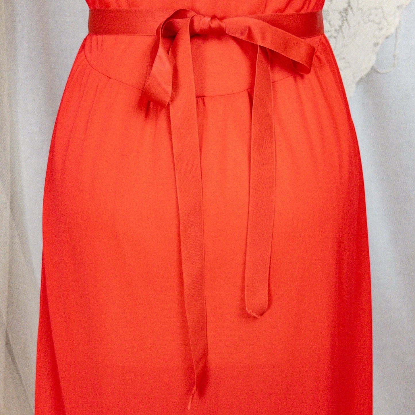 1950s - 1960s Nightgown - Crimson Red Nylon with Shirred Detail & Lace Trim by Artemis - Daggers & Dames