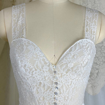 1950's - 1960's Nightgown - White Nylon with Heart Shaped Lace Button - up Bodice & Open Back by Colura - Daggers & Dames