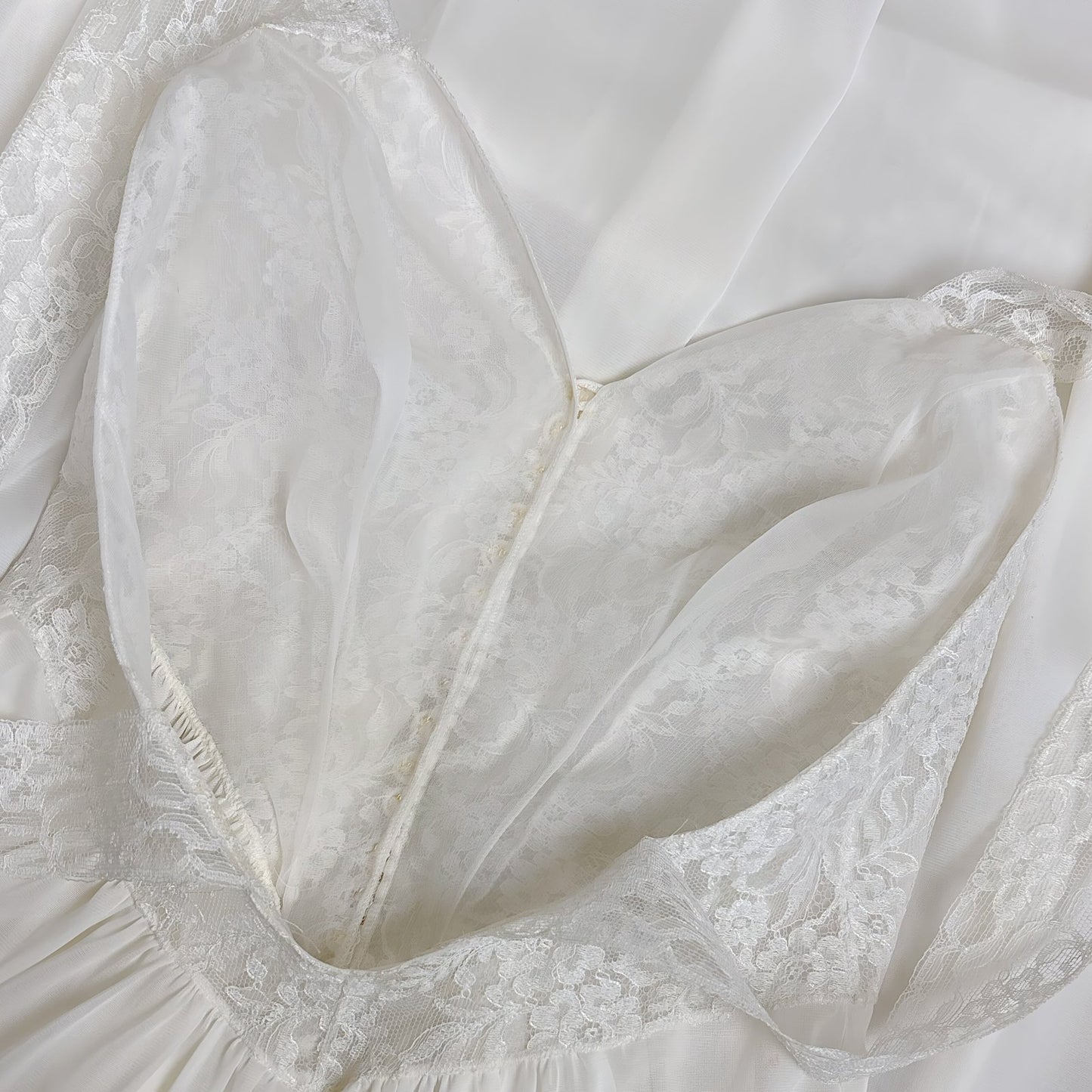1950's - 1960's Nightgown - White Nylon with Heart Shaped Lace Button - up Bodice & Open Back by Colura - Daggers & Dames