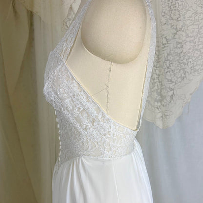 1950's - 1960's Nightgown - White Nylon with Heart Shaped Lace Button - up Bodice & Open Back by Colura - Daggers & Dames