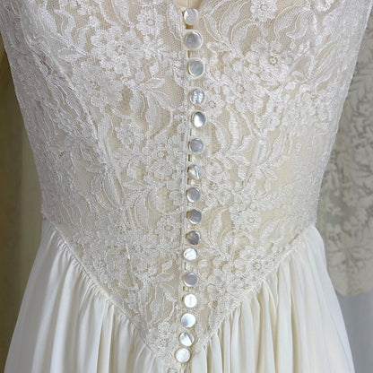 1950's - 1960's Nightgown - White Nylon with Heart Shaped Lace Button - up Bodice & Open Back by Colura - Daggers & Dames