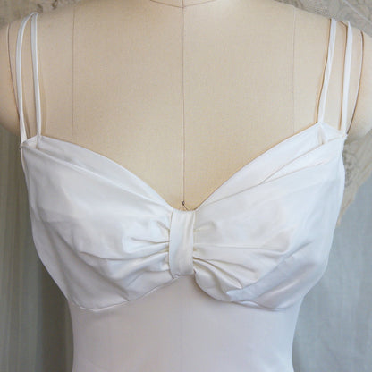 1950s Nightgown & Peignoir Set - White Nylon with Large Satin Bow Detail & Portrait Collar by Rogers | Small, Medium - Daggers & Dames
