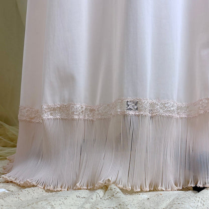 1950's Nightgown - Powder Pink Nylon with Ruffled Crystal Pleated Chiffon by Vanity Fair - Daggers & Dames